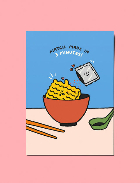 Match Made In 3 Minutes Valentine's Day Greeting Card - Postcards by wheniwasfour | 小时候, Singapore local artist online gift store