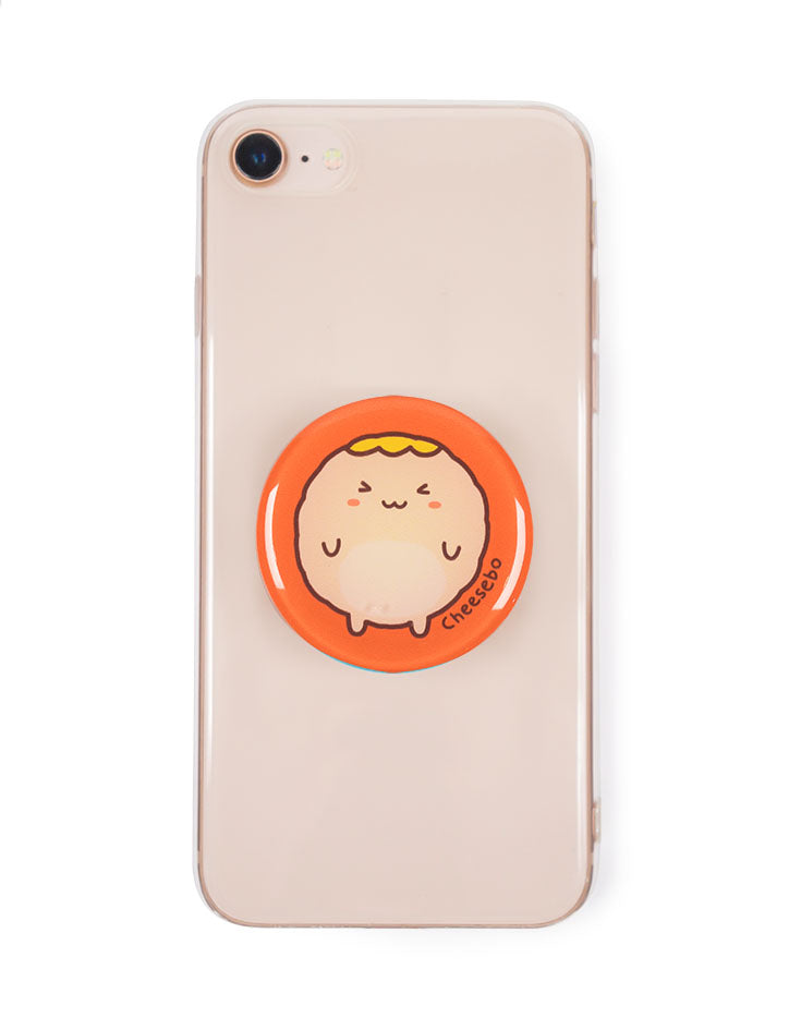 Orange pop socket with cute cheeseball character