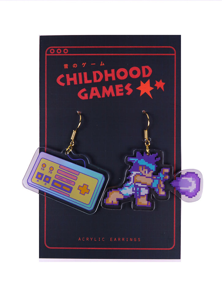 Old Game Console Street Fighter Earrings - Accessories by wheniwasfour | 小时候, Singapore local artist online gift store