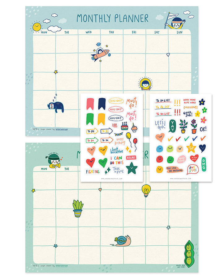 Dream Chaser Monthly Desk Planner - Monthly Planner by wheniwasfour | 小时候, Singapore local artist online gift store