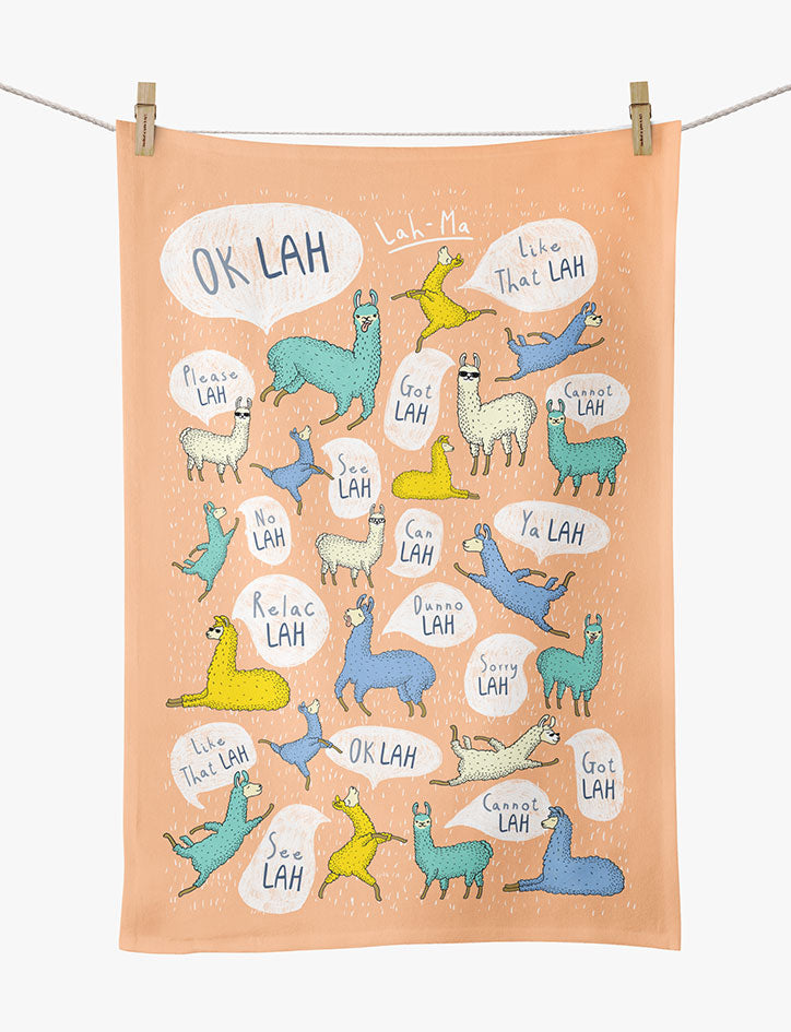 Lah Singlish Tea Towel - Tea Towel by wheniwasfour | 小时候, Singapore local artist online gift store