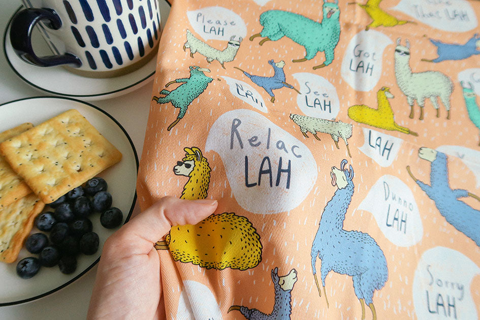 Lah Singlish Tea Towel - Tea Towel by wheniwasfour | 小时候, Singapore local artist online gift store