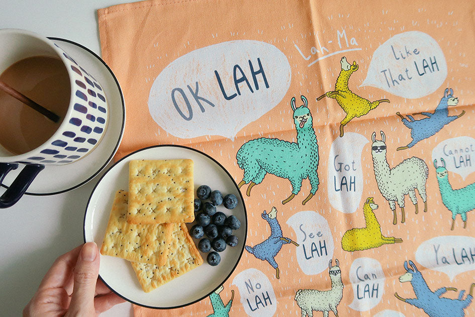 Lah Singlish Tea Towel - Tea Towel by wheniwasfour | 小时候, Singapore local artist online gift store