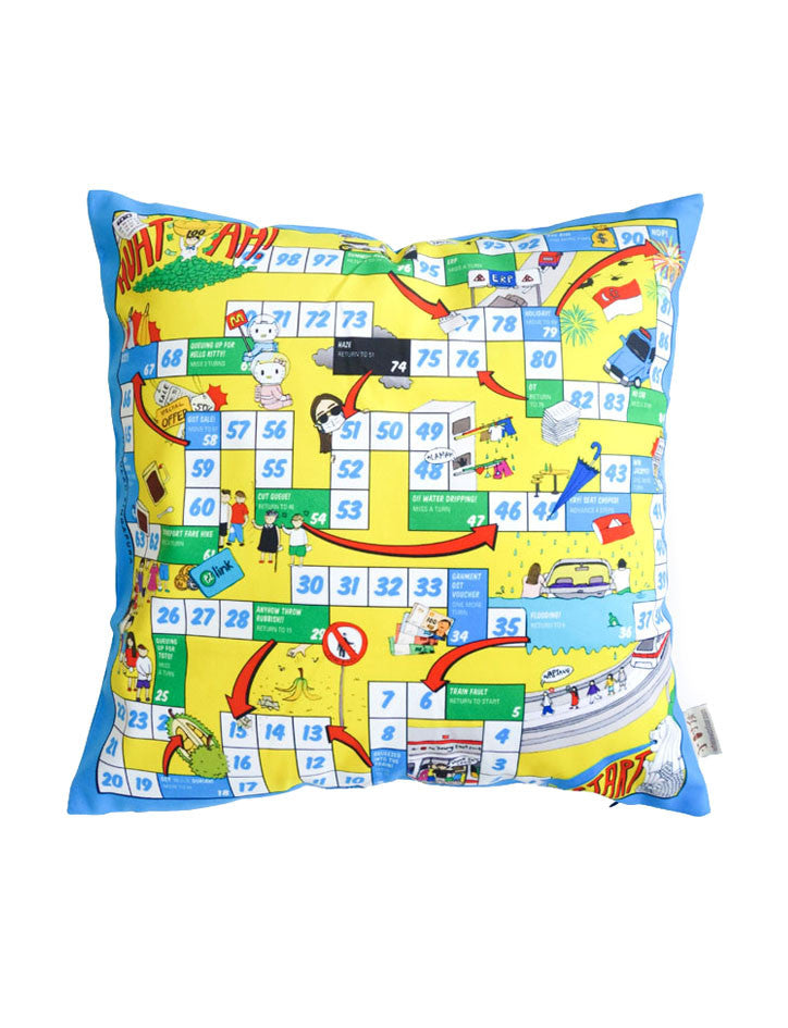 Majulah Singapura Board Game Square Cushion Cover in blue