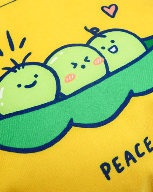 Dream chaser 'peace' cushion cover with adorable three peas in a pod illustration.