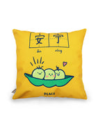 Dream chaser 'peace' cushion cover with adorable three peas in a pod illustration.