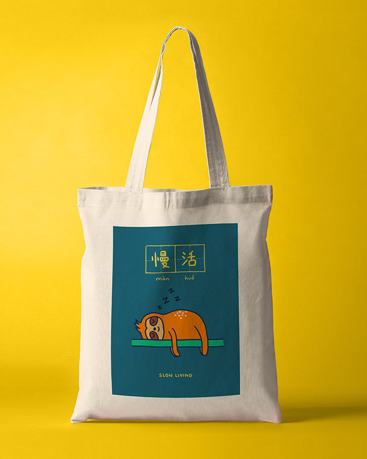Slow Living 慢活 Totebag - Canvas Tote Bags by wheniwasfour | 小时候, Singapore local artist online gift store