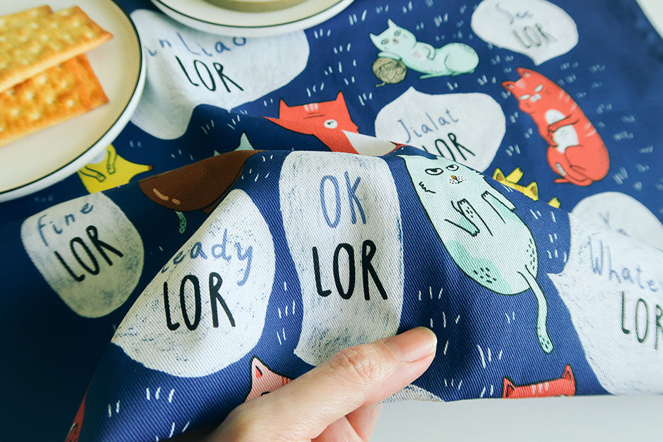 Lor Singlish Tea Towel - Tea Towel by wheniwasfour | 小时候, Singapore local artist online gift store