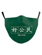 Adult face mask in green inspired by nostalgic Good Citizen textbook