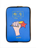 Blue and orange motivational laptop sleeve with a hand holding a shooting star - Believe / Jia You