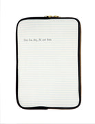Brown and white laptop sleeve inspired by the nostalgic jotter book with lined pages