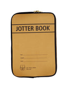 Brown and white laptop sleeve inspired by the nostalgic jotter book with lined pages
