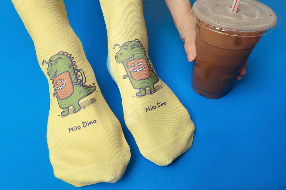Milo Dino Socks - Apparel by wheniwasfour | 小时候, Singapore local artist online gift store