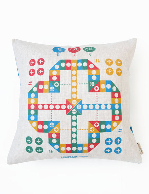 Aeroplane chess square cushion cover in white