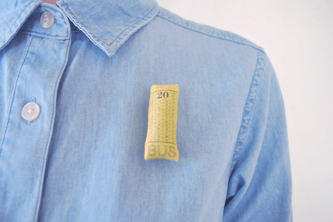 old singapore bus ticket shirt pin