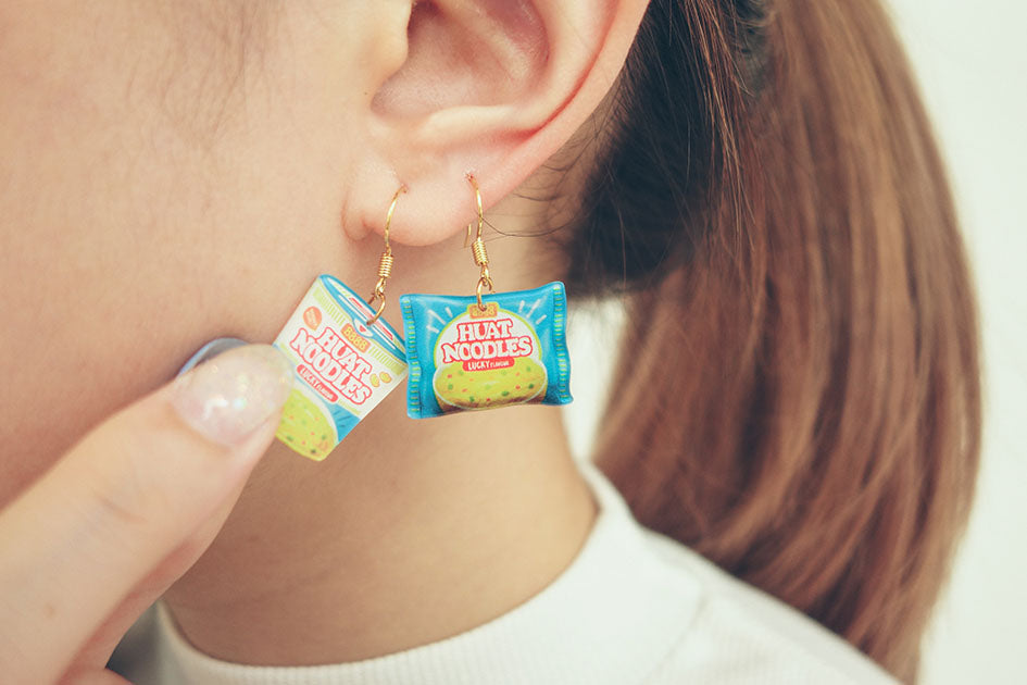 Huat Noodles Dangling Earrings - Accessories by wheniwasfour | 小时候, Singapore local artist online gift store