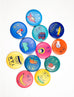 Colourful motivational button badges.