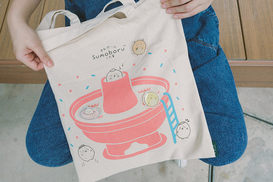 Sumoboru Hotpot Totebag + 2 Pins - Canvas Tote Bags by wheniwasfour | 小时候, Singapore local artist online gift store