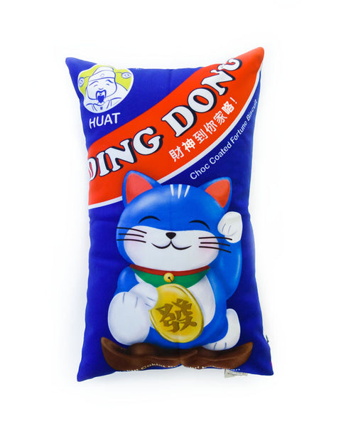 Old-School Singapore Snacks - Ding Dong (Ding Dang) Rectangular Cushion Cover in blue with a cat design