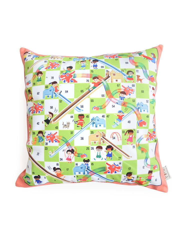 Dragons and Elephants Square Cushion Cover in peach