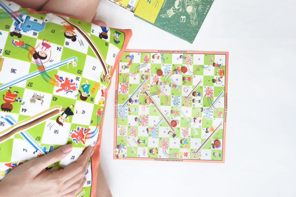 Wheniwasfour Dragons and Elephants Board Game and Cushion Cover