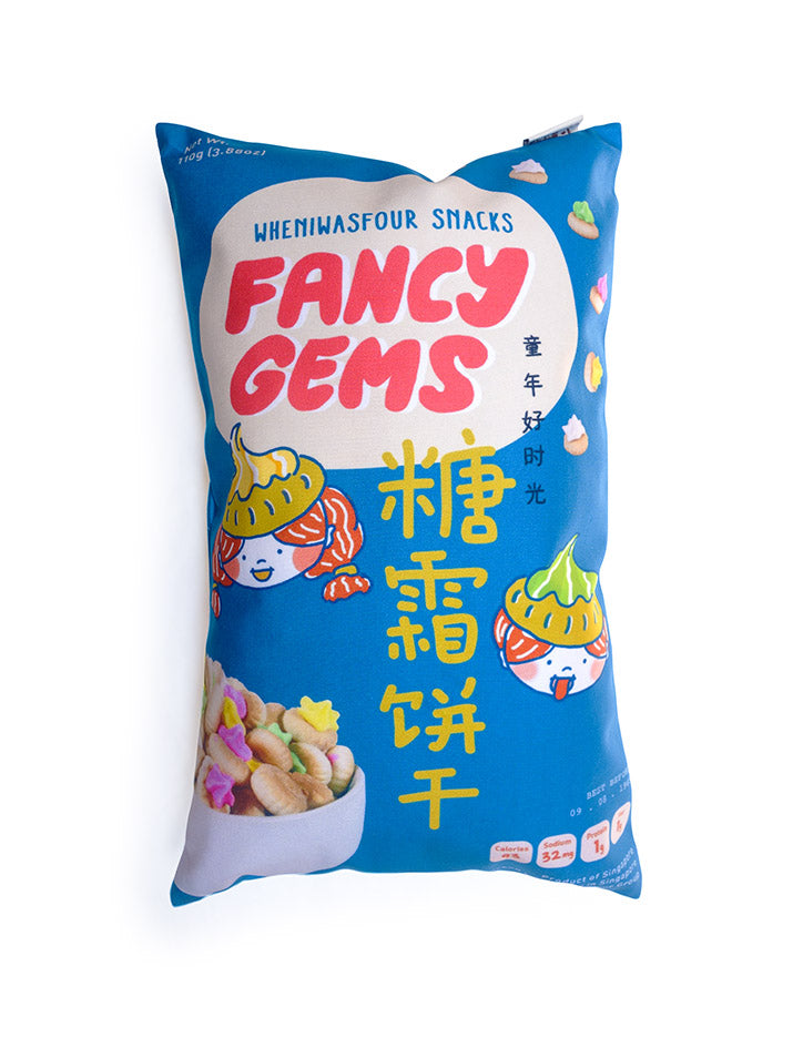 Old-School Singapore Snacks - Fancy Gem Rectangular Cushion Cover in blue