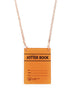 Orange rectangular necklace with nostalgic jotter book design