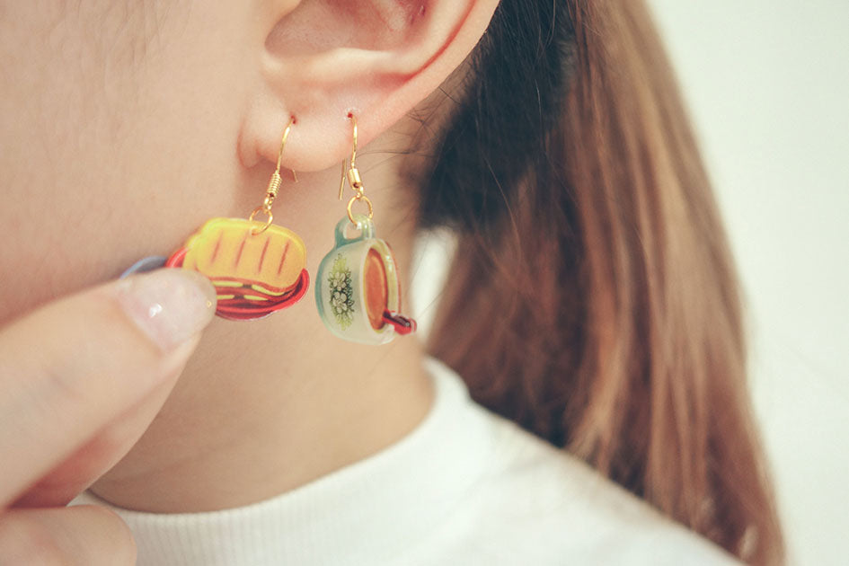 Kopitiam Kaya Toast and Kopi Dangling Earrings - Accessories by wheniwasfour | 小时候, Singapore local artist online gift store