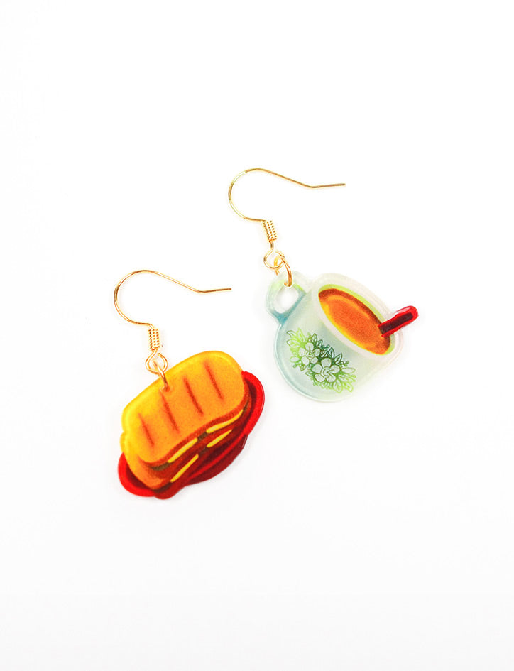 Kopitiam Kaya Toast and Kopi Dangling Earrings - Accessories by wheniwasfour | 小时候, Singapore local artist online gift store