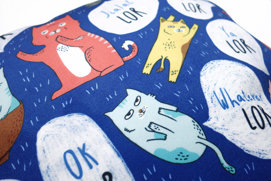 Cat Lor Singlish Cushion Cover (2 sizes) - cushion cover by wheniwasfour | 小时候, Singapore local artist online gift store