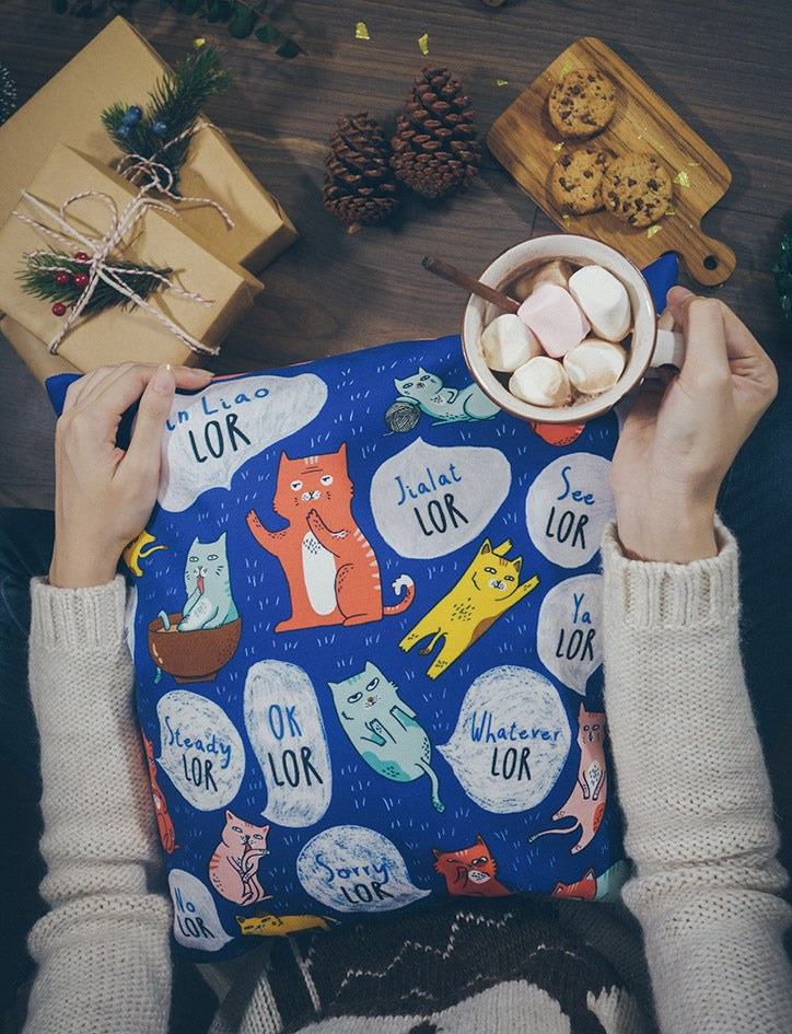 Cat Lor Singlish Cushion Cover (2 sizes) - cushion cover by wheniwasfour | 小时候, Singapore local artist online gift store