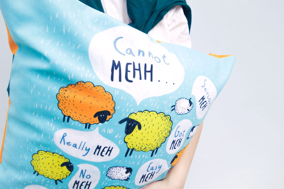 Meh Meh Singlish Cushion Cover (2 sizes) - cushion cover by wheniwasfour | 小时候, Singapore local artist online gift store