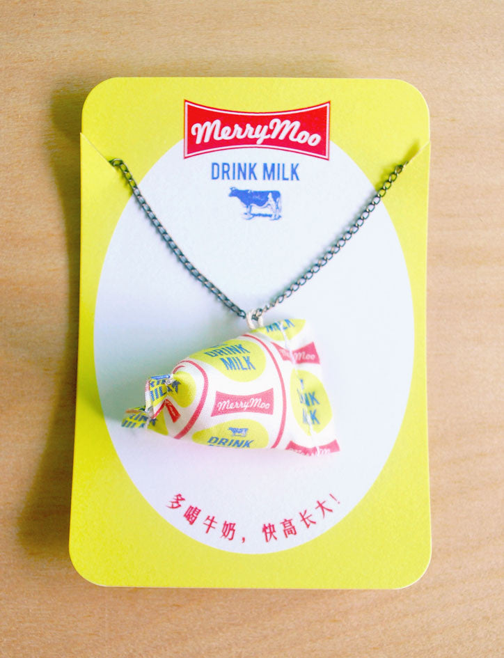 Cute milk packet plush necklace inspired by your favourite childhood snacks