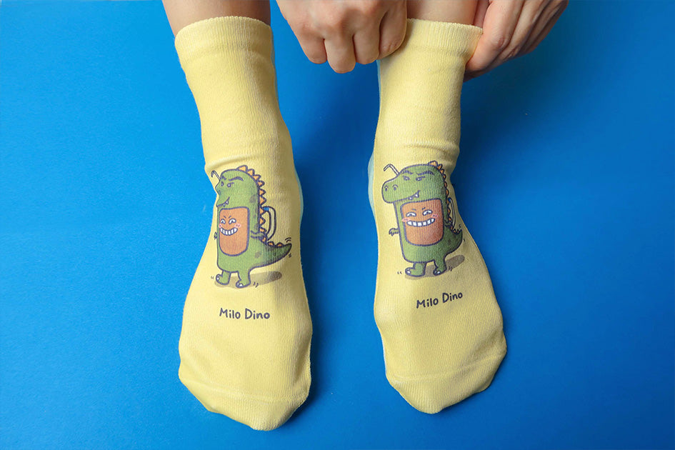 Milo Dino Socks - Apparel by wheniwasfour | 小时候, Singapore local artist online gift store