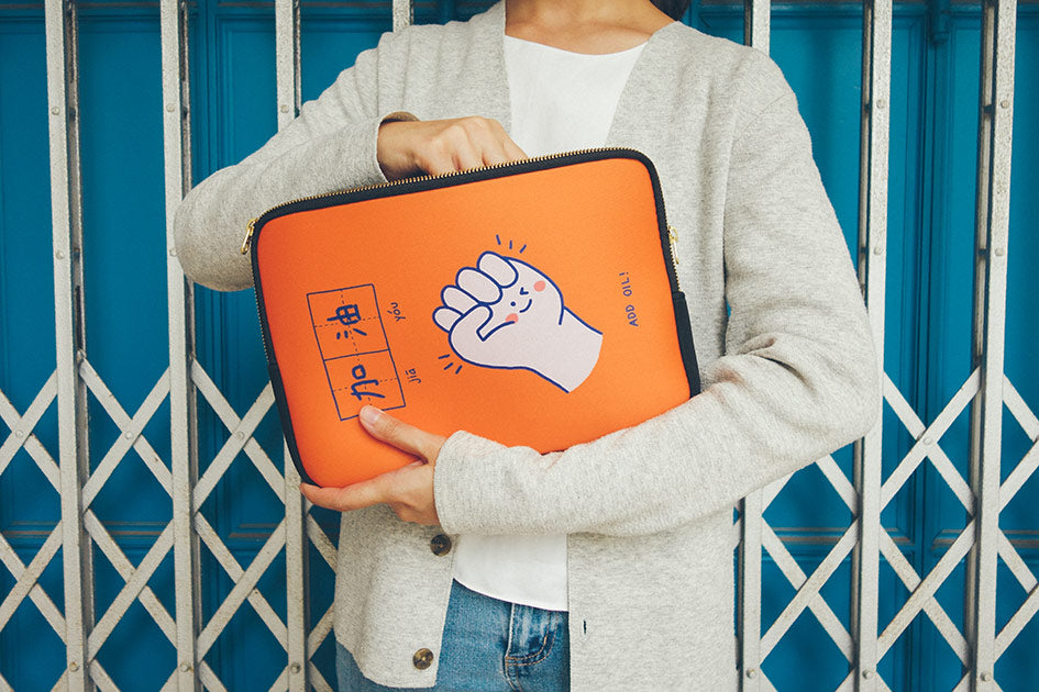 Orange inspirational laptop bag with words of encouragement - Jia You