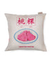 Traditional teochew peach-shaped kueh cushion cover (front view).
