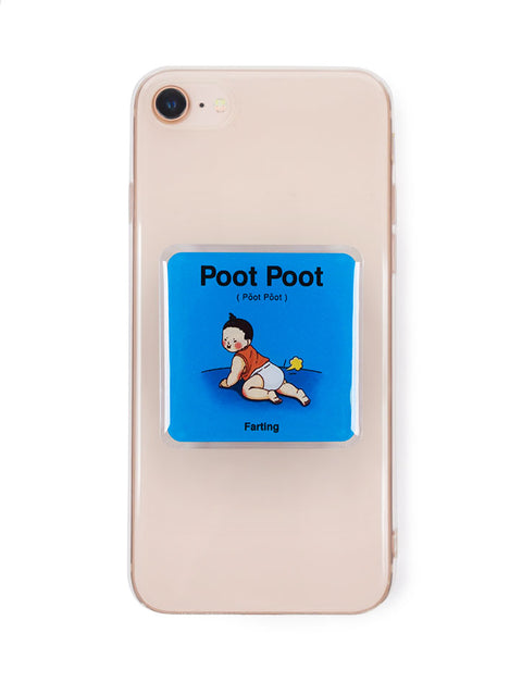 Quirky square pop socket in blue with singlish baby talk - Poot poot
