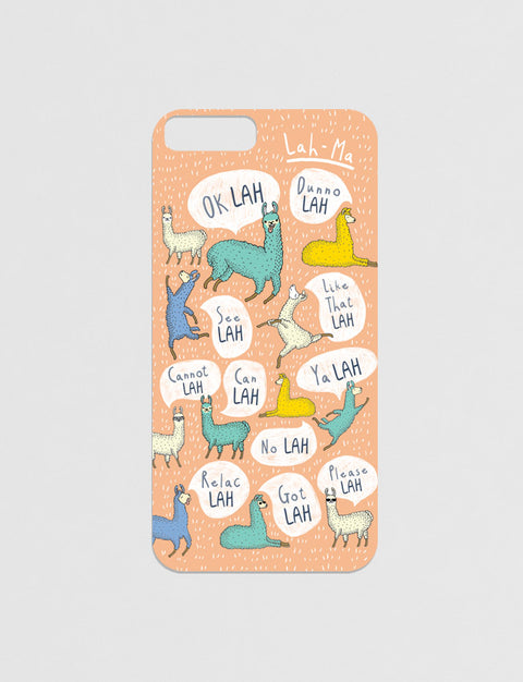 Singlish: Lah Modicase Film for iPhone in peach with llama designs