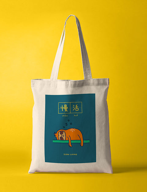 Slow Living 慢活 Totebag - Canvas Tote Bags by wheniwasfour | 小时候, Singapore local artist online gift store