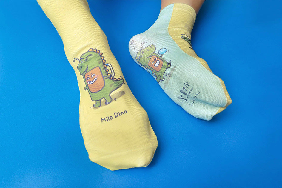 Milo Dino Socks - Apparel by wheniwasfour | 小时候, Singapore local artist online gift store