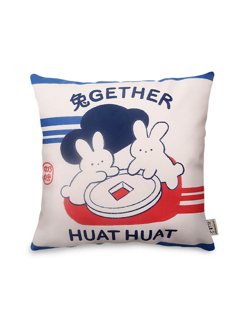 Together Huat Huat White Rabbit Cushion Cover - cushion cover by wheniwasfour | 小时候, Singapore local artist online gift store
