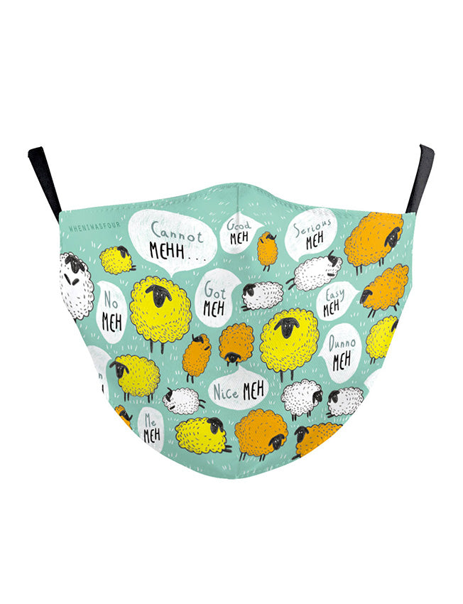 Turquoise kids mask with sheep designs - Singlish "Meh"