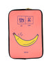 Peach and blue motivational laptop sleeves with a banana saying smile